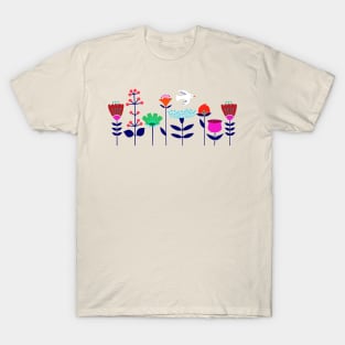 Scandinavian flowers with soaring bird T-Shirt